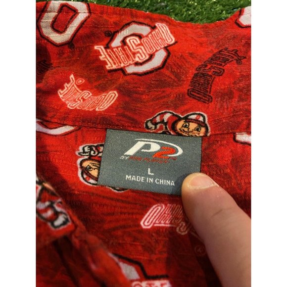 Vintage Ohio State Buckeyes shirt large all over print brutus Hawaiian mens red - Picture 2 of 6